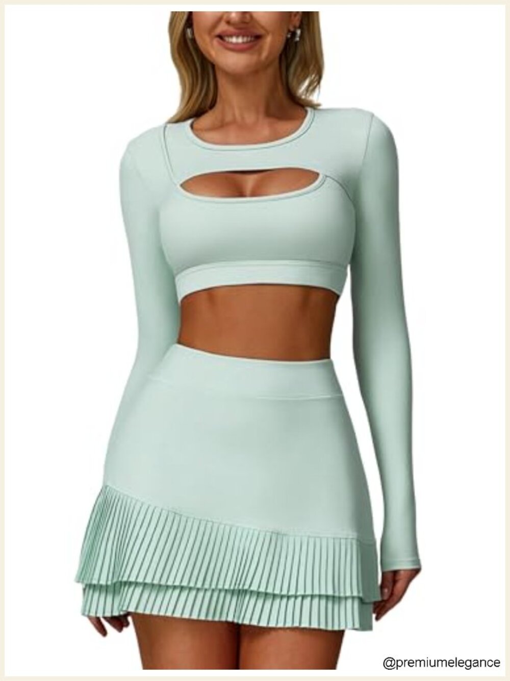 Women's Long Sleeve Tennis Dress 2-Piece Set Built-in Shorts Athletic Golf